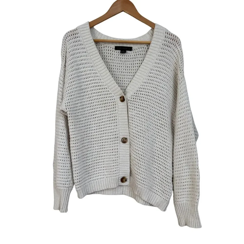 Sanctuary Slouchy Cotton Open Knit Cardigan Cream Women's M Cottagecore Boho